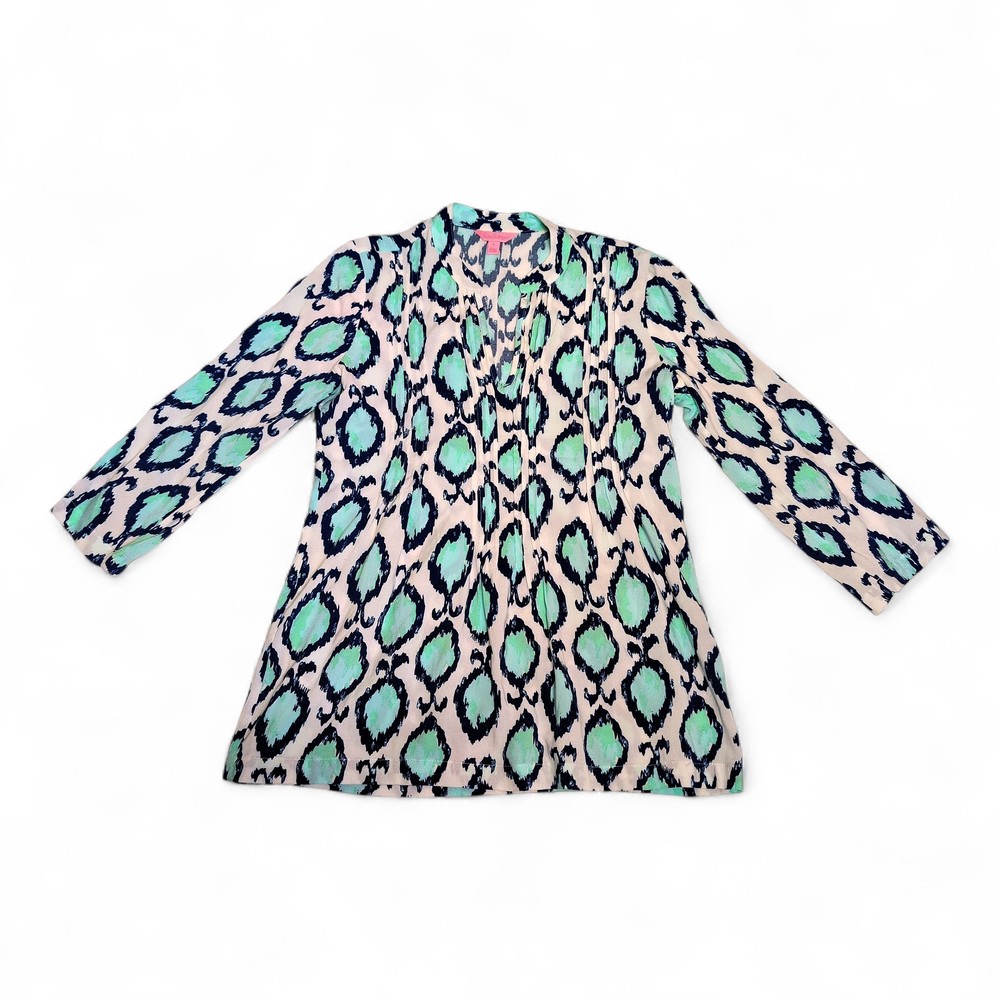 Lilly Pulitzer Blue Ikat V-Neck Tunic Size S